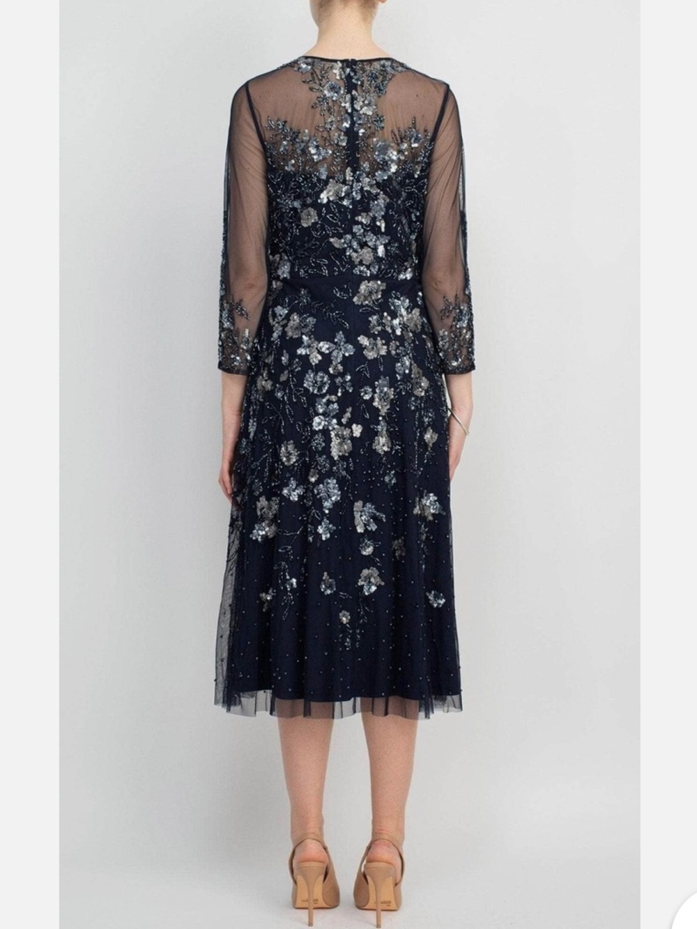 Adrianna Pappell Sheer Beaded Sequin Elegant Evening Party Dress Size 8 NWT - Picture 3 of 13